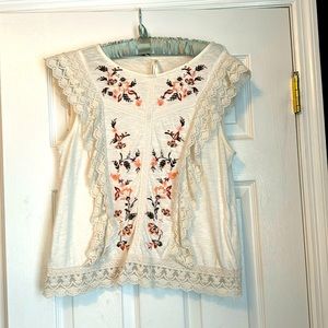 Anthropologie embroidered lace trim tank.